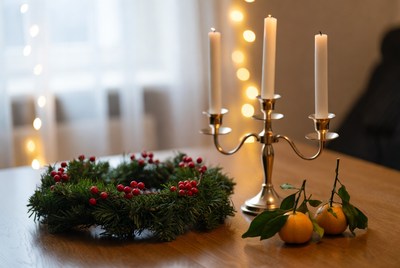 Winter table decoration with candles
