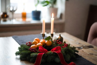 Holiday table setting with candles