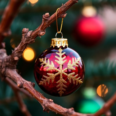 Beautiful red christmas ornament on branch
