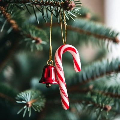 Christmas decorations on tree branches