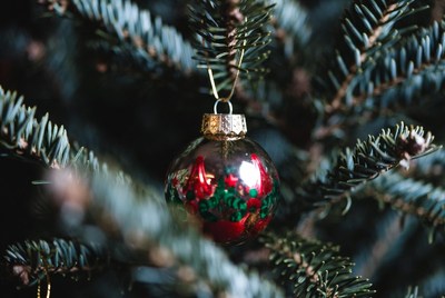 Festive ornament on christmas tree