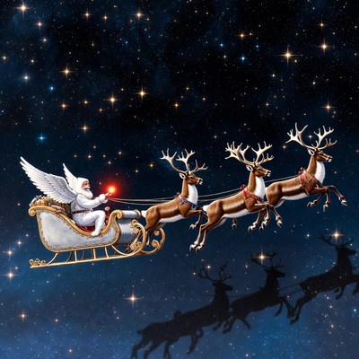 Santa claus flying through space