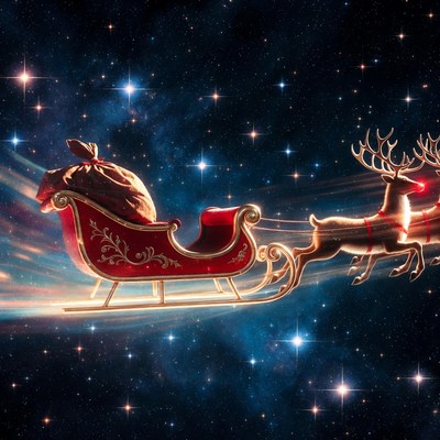 Santa's sleigh in starry night
