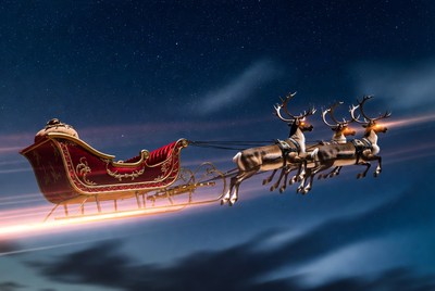Sleigh soaring through starry night