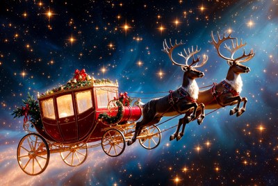 Magical santa sleigh in starry night