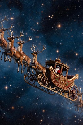 Santa flying through the night sky