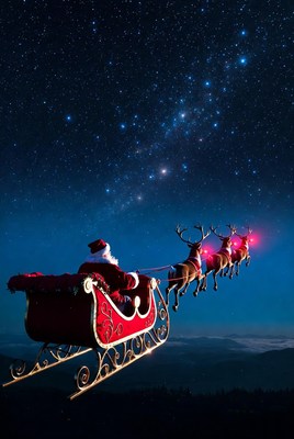 Santa flying through the night sky