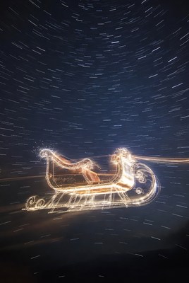 Santa's sleigh in a starry night