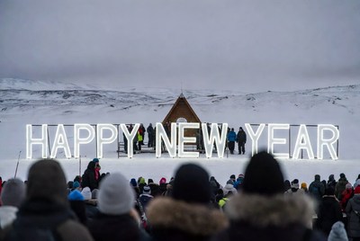 Celebration of new year in snow
