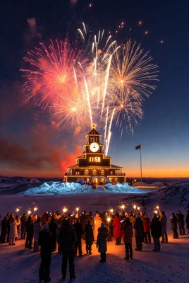 Midnight celebration with fireworks display