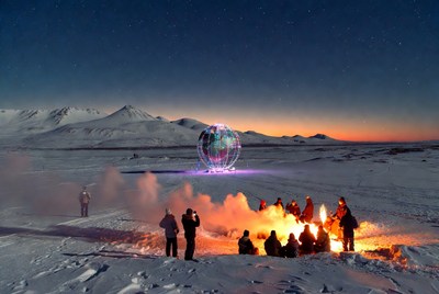 Bonfire gathering under starry sky