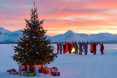 Winter holiday celebration in the mountains