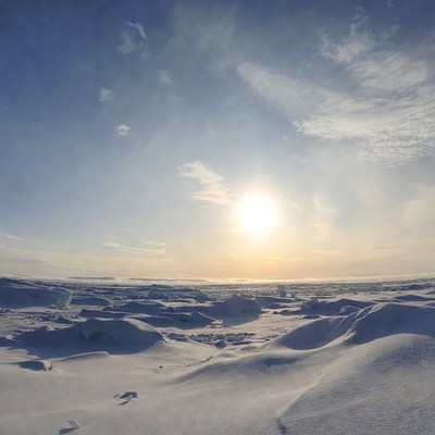 Endless snowy landscape at sunset