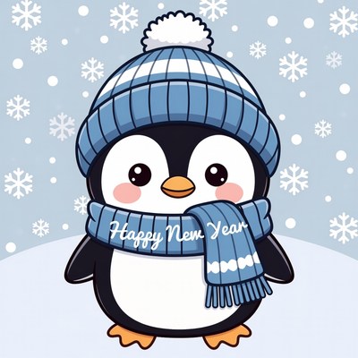 Cute penguin celebrating new year