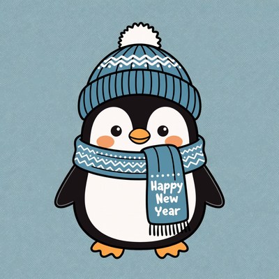 Cute penguin celebrating the new year