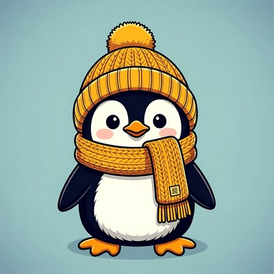 Cute penguin in winter attire