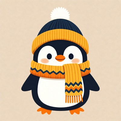 Penguin in winter attire