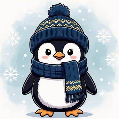 Penguin in winter attire with scarf