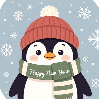 Cute penguin celebrates new year