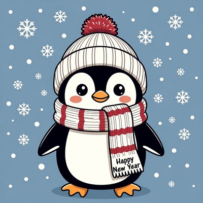 Cute penguin in winter attire