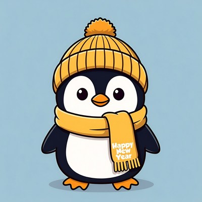 Cheerful penguin celebrating new year