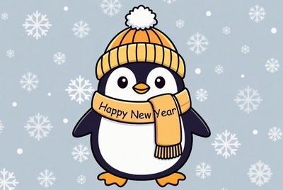 Cheerful penguin celebrating new year