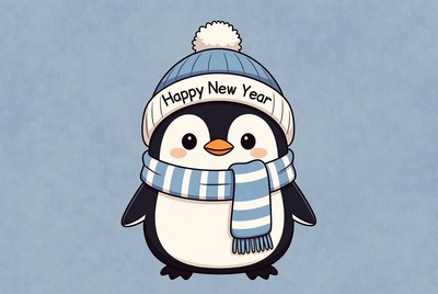 Cheerful penguin celebrating new year