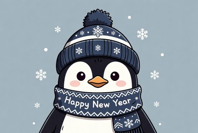 Penguin celebrating new year joyfully