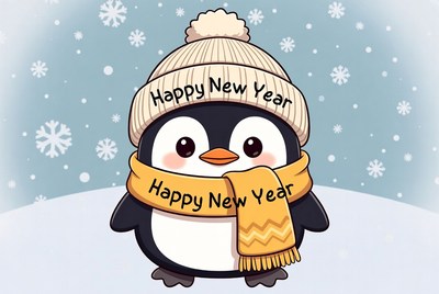 Cute penguin celebrating new year