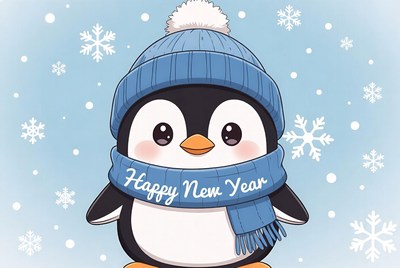 Cute penguin celebrating new year