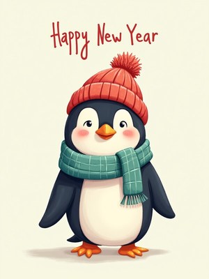 Cute penguin celebrating new year