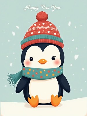 Cute penguin celebrating new year