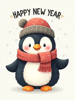 Cute penguin celebrating new year