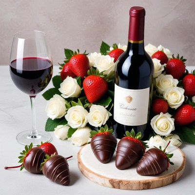 Romantic setup with wine and strawberries