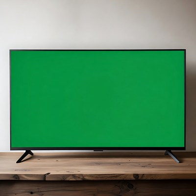 Empty screen on wooden surface