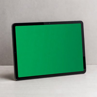 Tablet with blank screen on table
