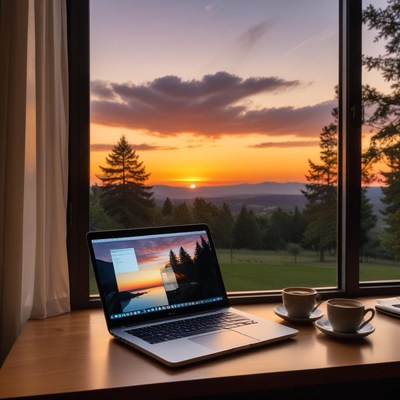 Sunset view from cozy workspace