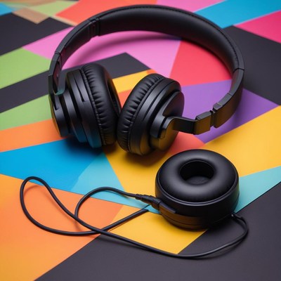 Black headphones on colorful background