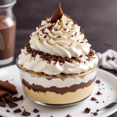 Delicious layered dessert with chocolate