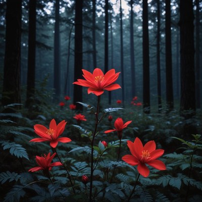 Vibrant red flowers in forest