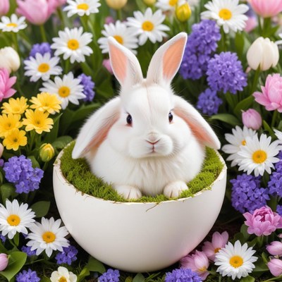 Bunny in spring floral display