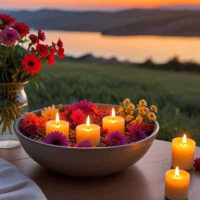 Romantic sunset candle arrangement