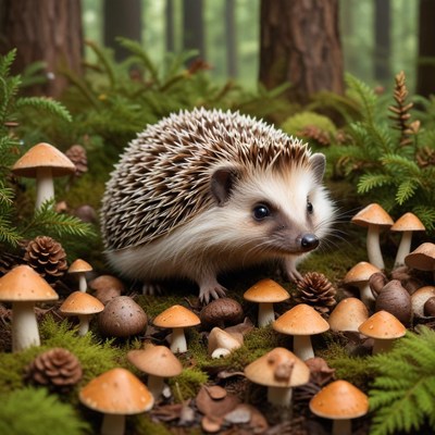 Hedgehog exploring a forest floor
