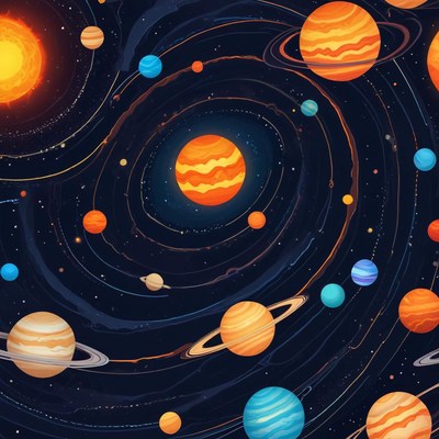 Colorful planets in swirling space