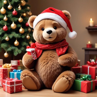 Cheerful bear celebrating christmas joy