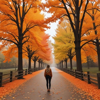 Walking through an autumn pathway