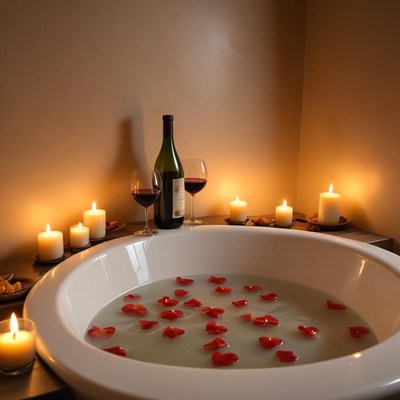 Romantic spa evening setup with candles