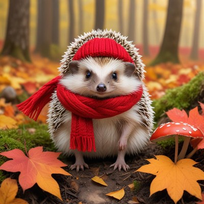 Hedgehog in autumn forest setting