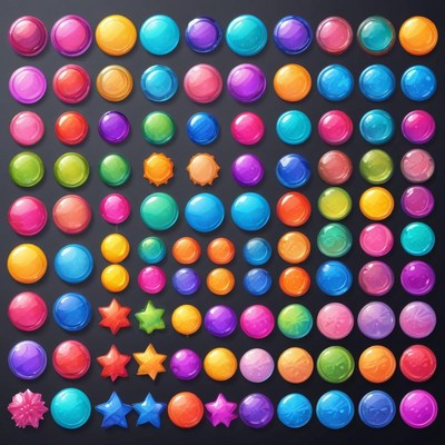 Colorful game tokens on black background