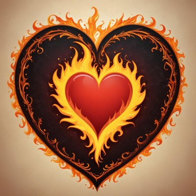 Fiery heart with ornate flames
